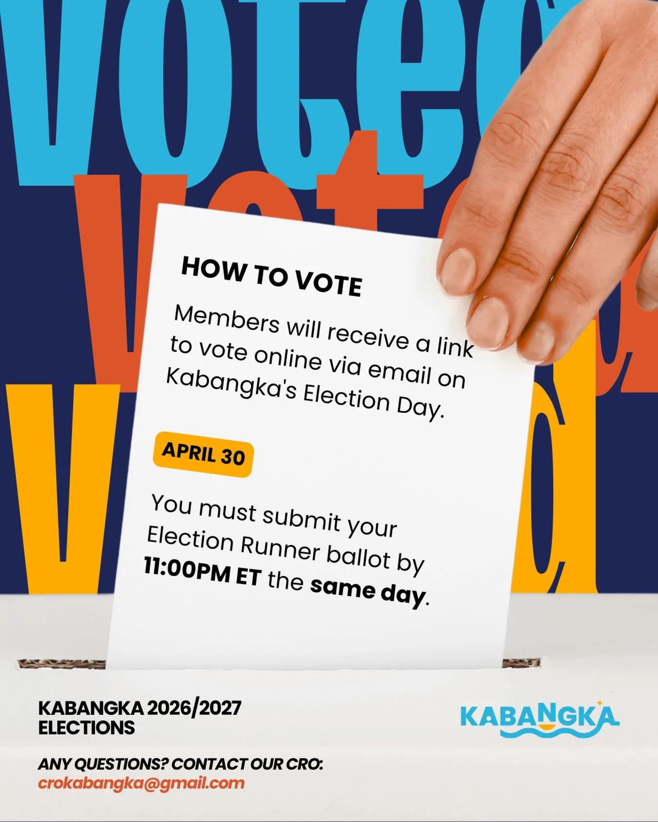 𝗔 𝗿𝗲𝗺𝗶𝗻𝗱𝗲𝗿 𝘁𝗼 𝗮𝗹𝗹 𝗞𝗮𝗯𝗮𝗻𝗴𝗸𝗮 𝗠𝗲𝗺𝗯𝗲𝗿𝘀! 📮

Voting for the 2026-2027 Election will take place tomorrow, 𝗔𝗽𝗿𝗶𝗹 𝟯𝟬! Only verified members will receive an email containing your Election Runner ballot from our Chief Return