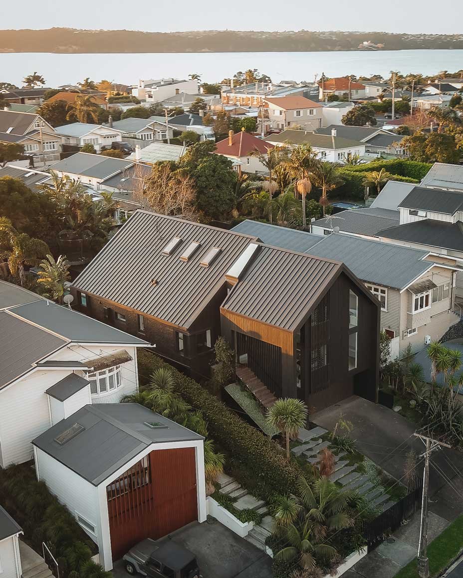 Drone view of Swift Roofing installed Eurostyle Spanlok 365 Roof in Westmere for C&C Renovations - Image c/o C&C Renovations