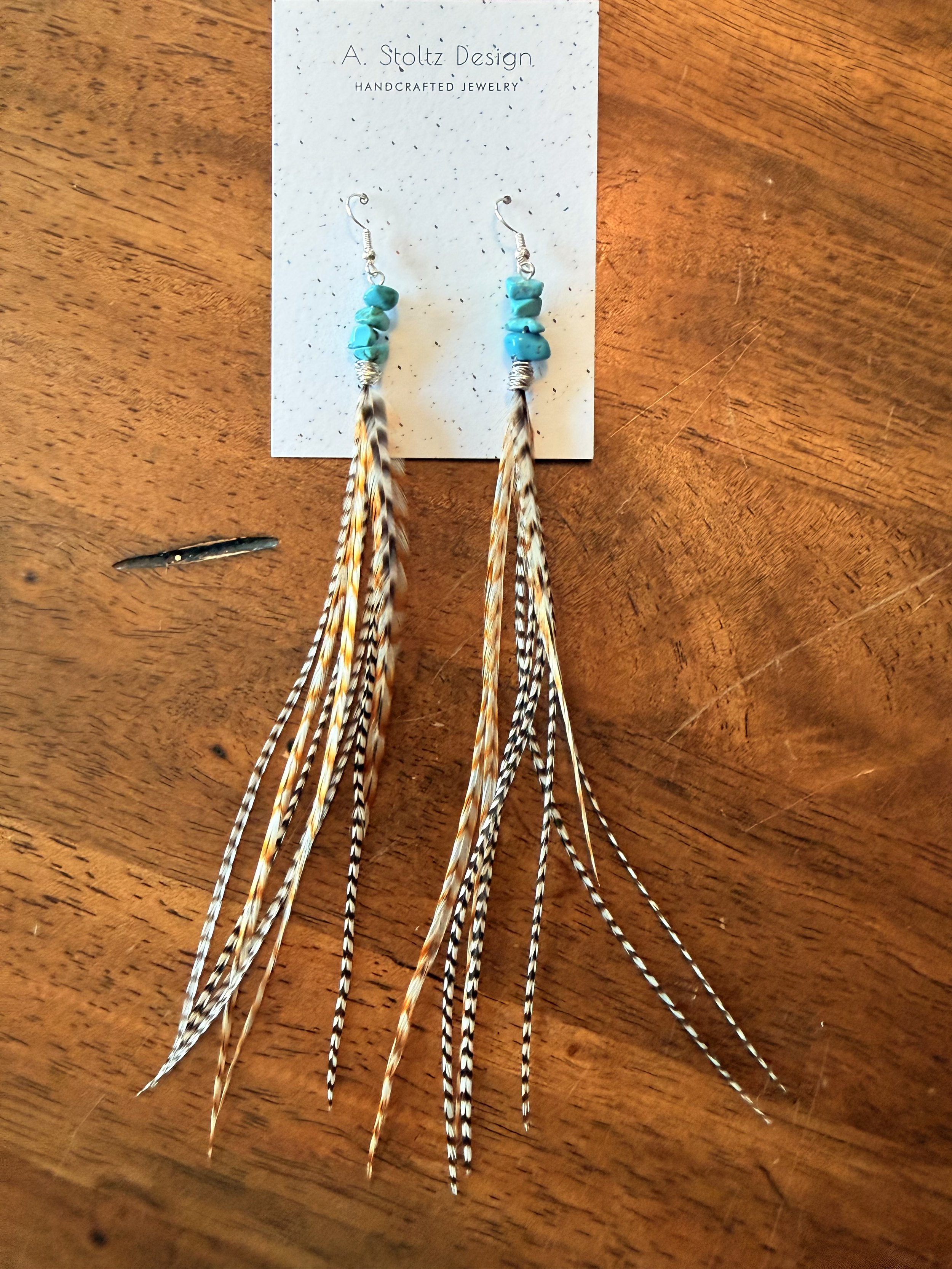 Elegant Feather Earrings with Turquoise Beads