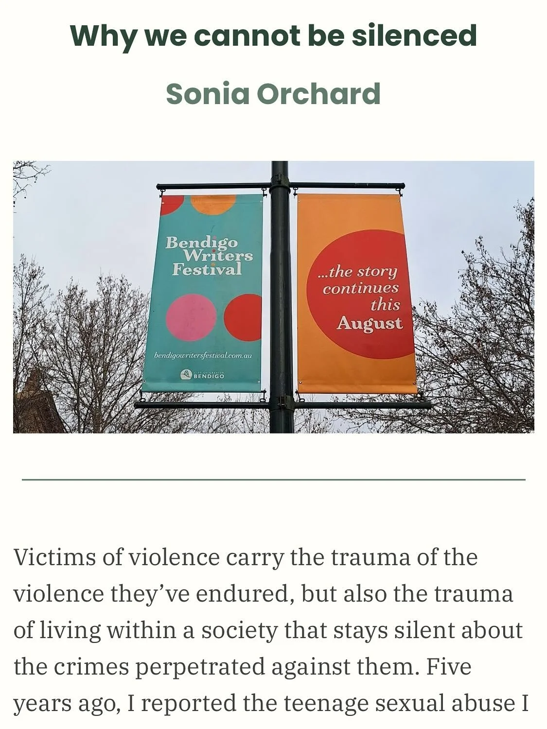 Thank you @overlandlitmag for publishing my piece about Bendigo Writers&rsquo; Festival and the importance of truth-telling. @readerswritersagainstgenocide @randaafattah @jessicahelenhill @dunkietown @clarewrighthistorian #bendigowritersfestival #tru