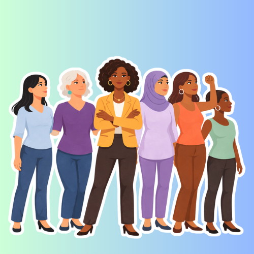 Women's Month, Women's History Month, Diverse group of women, Cartoon, black woman, old white lady, lady on hijab