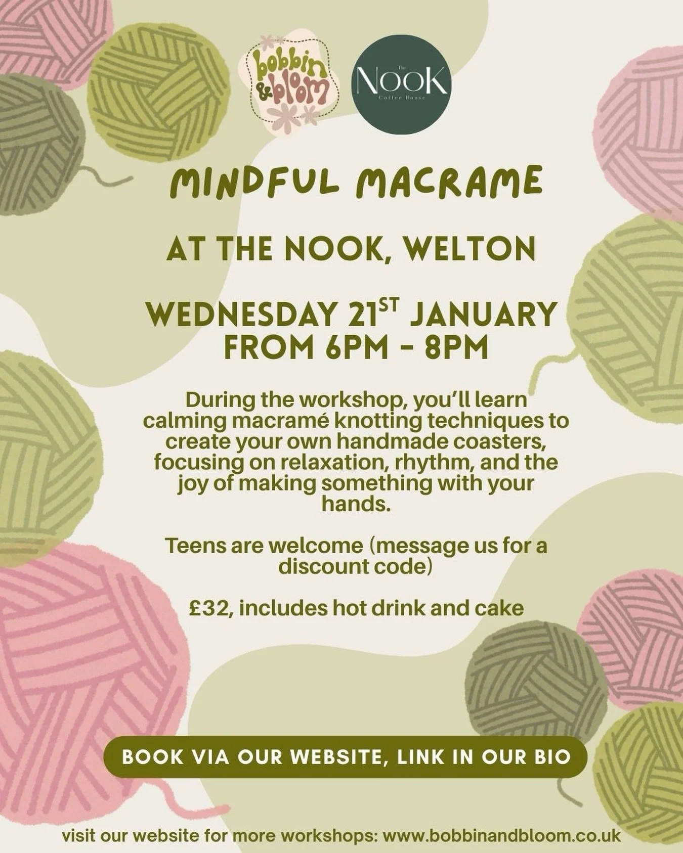 We&rsquo;re excited to be hosting this calming macram&eacute; workshop at The Nook in Welton &mdash; a space we absolutely love. As we step into the new year, it&rsquo;s the perfect chance to slow down, reconnect, and begin January in the heart of th