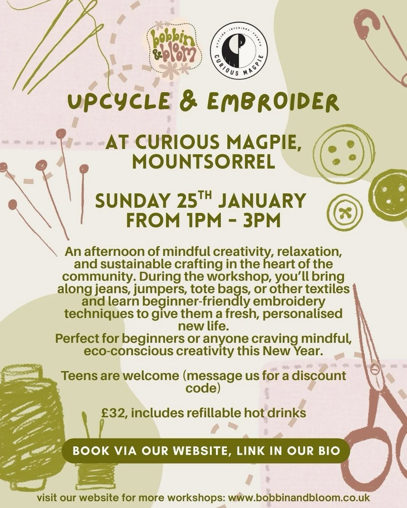Join us for an afternoon of mindful creativity, relaxation, and sustainable crafting at Curious Magpie in Mountsorrel. As the new year begins, this is a lovely opportunity to slow down, reconnect with your creative side, and make something meaningful