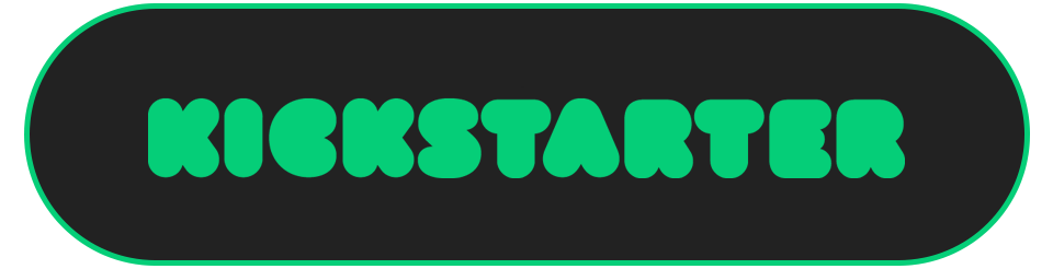 Kickstarter logo on a black oval background with green outline.