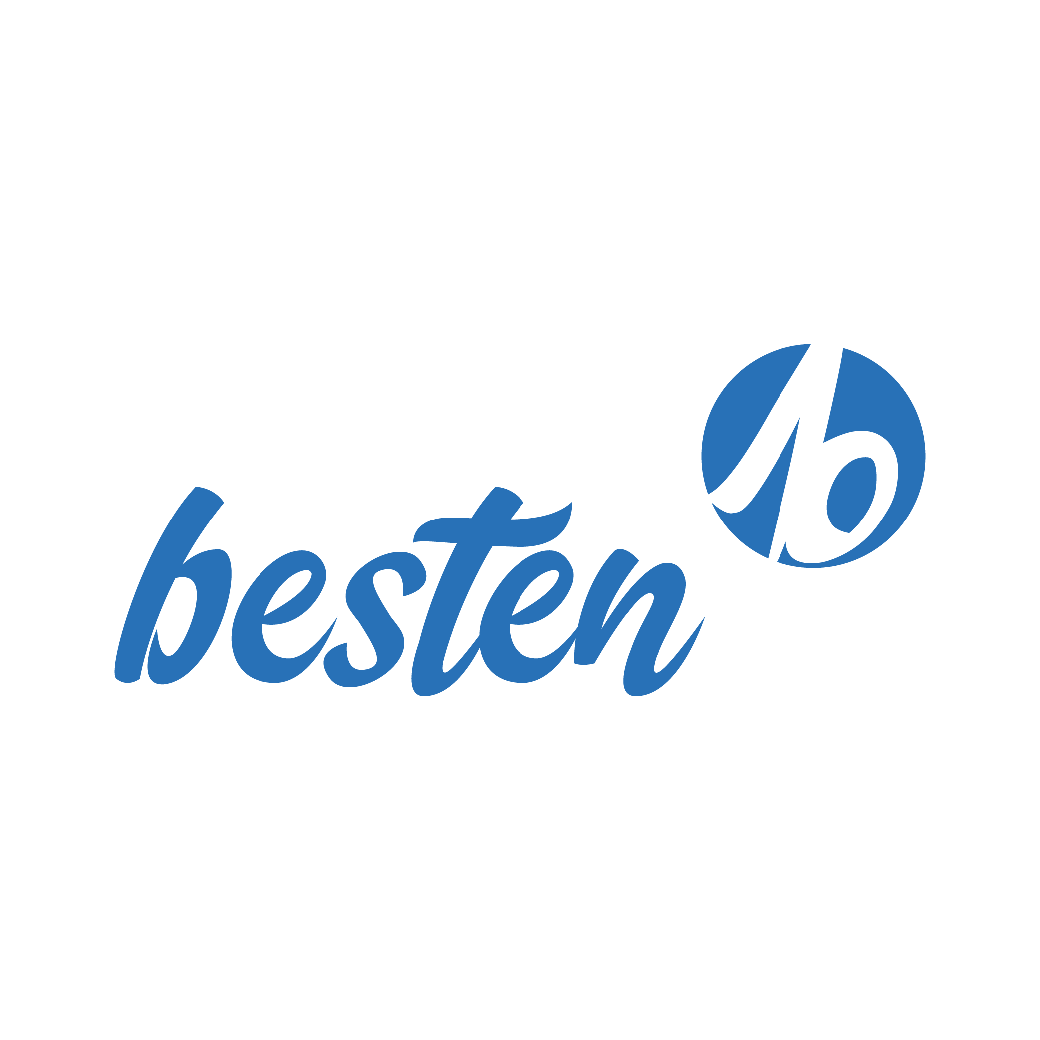 Logotipo de Besten en color azul con una bola azul que contiene el símbolo de la marca