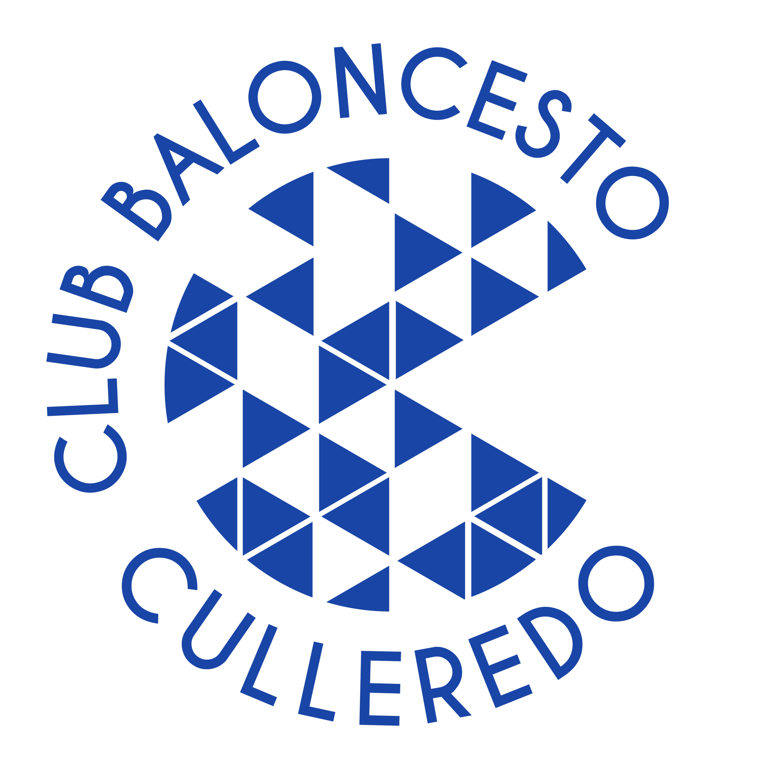 Logotipo del Club Baloncesto Culleredo, con letras en azul y un diseño geométrico en forma de D en el centro.