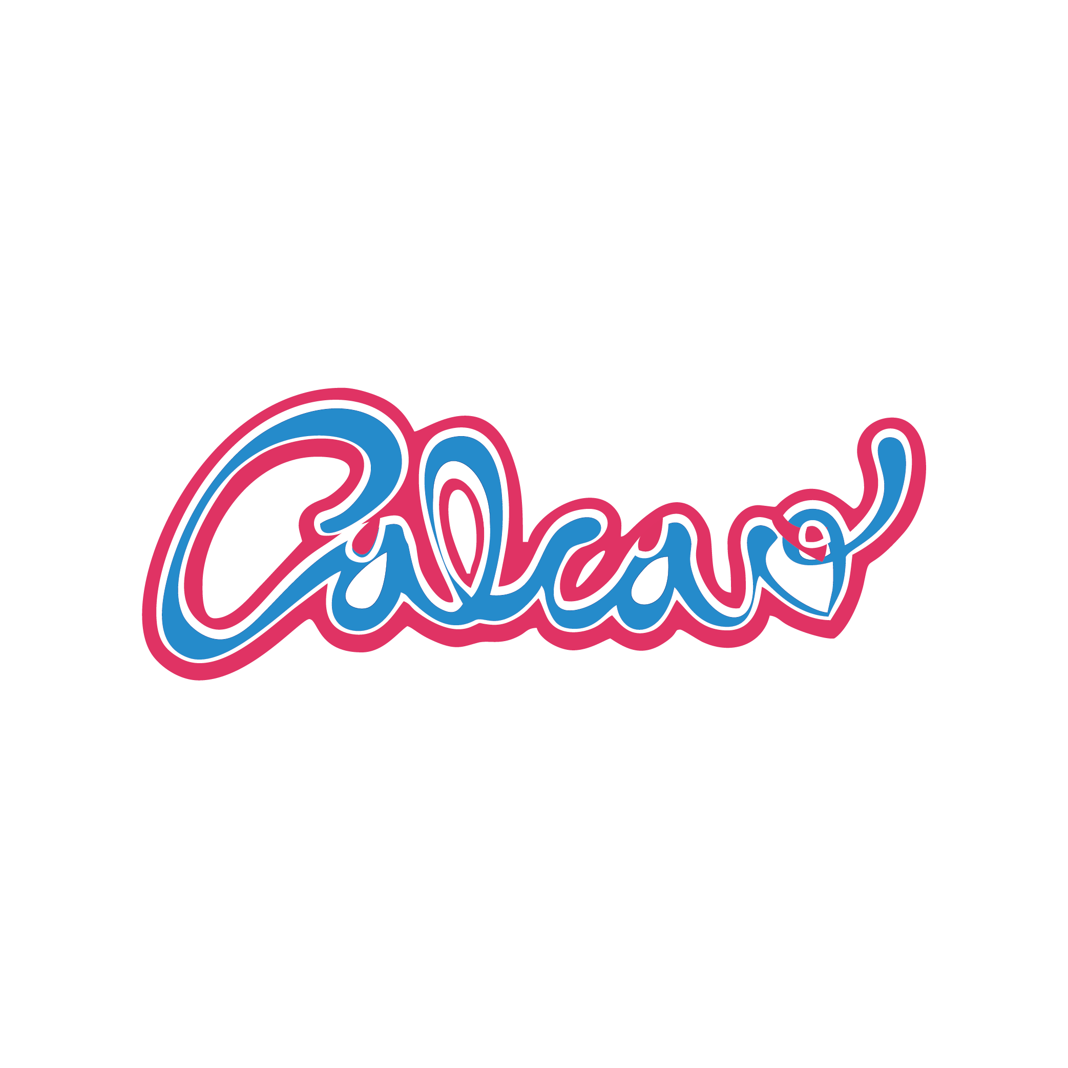 Dibujo estilizado de la palabra 'Calaca' en letras azules y rosadas con estilo urbano.