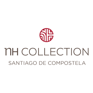 Logotipo de NH Collection Santiago de Compostela, con un símbolo rojo y texto en negro y gris.