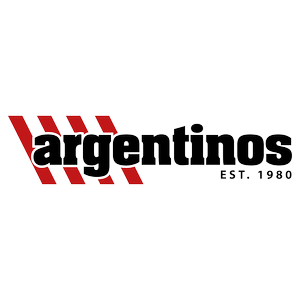 Logotipo con la palabra 'argentinos' en letras negras, con rojo y blanco en el fondo, y la frase 'EST. 1980' en negro.