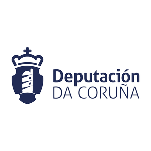 Logotipo de la Diputación de A Coruña con un escudo que tiene una torre y una corona, y el texto 'Diputación DA Coruña'.