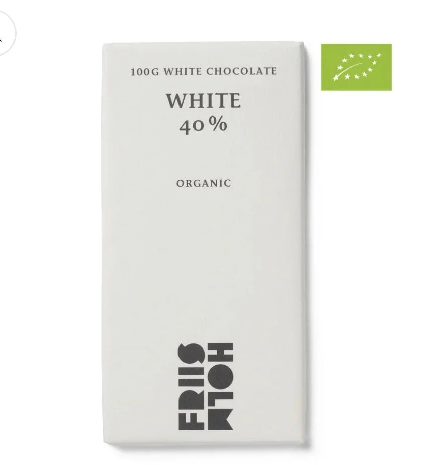 White 40 %, 100 g. Økologisk. DK-ØKO-100. IKKE-EU-JORDBRUG