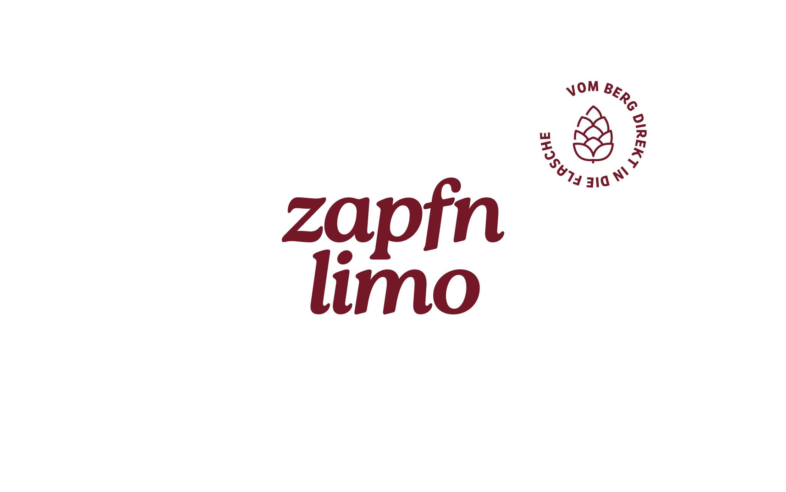 Logo mit Schriftzug "zapfn limo" und einem runden Siegel mit Tannenzapfen und Text "Vom Berg direkt in die Flasche".