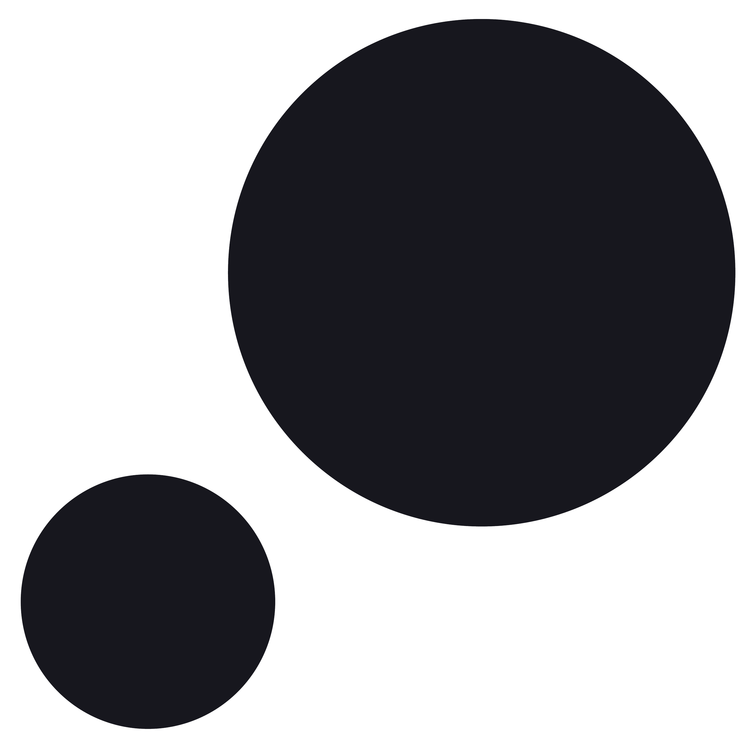 Two black circles, one larger than the other, overlapping slightly on a transparent background.
