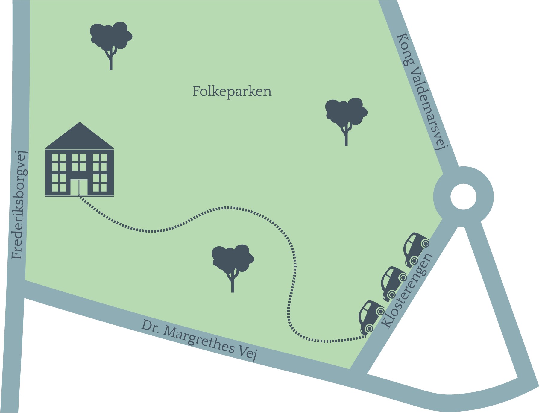 Et kort over parkeringszonerne omkring Skt. Josefs Skole Roskilde
