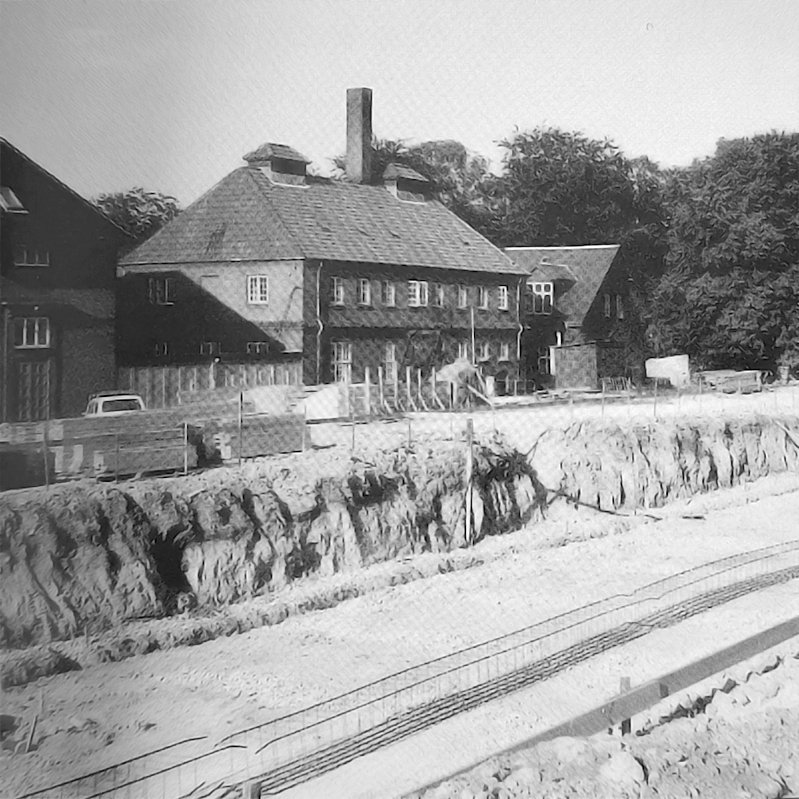 Historisk foto af udbygningen af Skt. Josefs Skole Roskilde