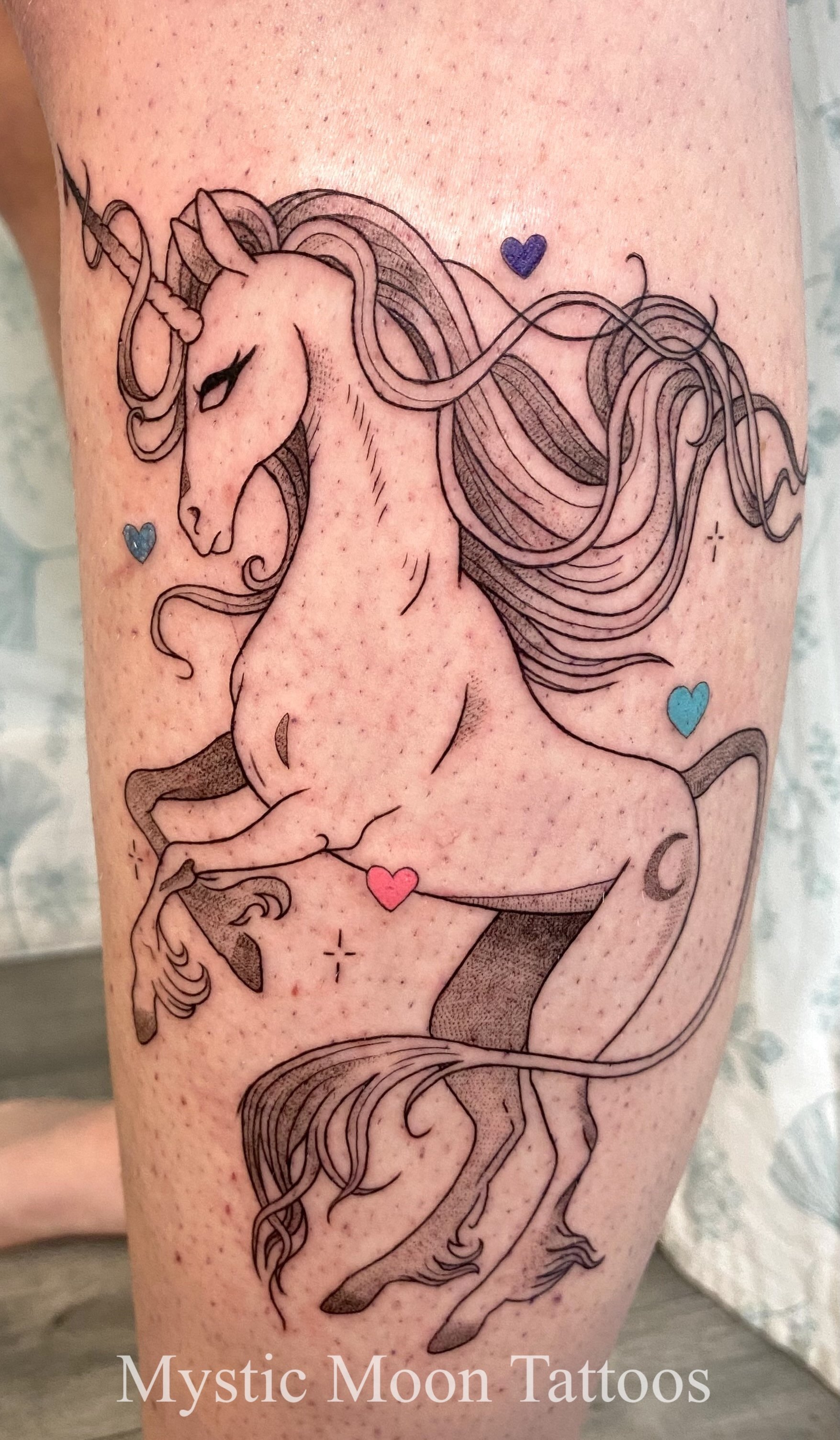 Unicorn based on client's mom's tattoo.