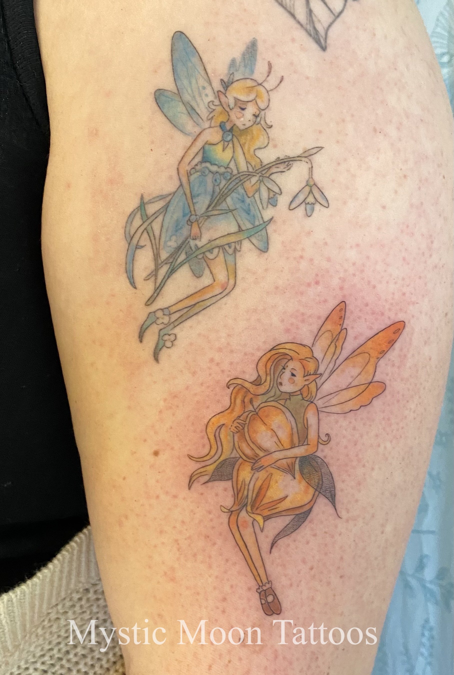 Delicate fairies based on snowdrop and Chinese lantern flowers.
