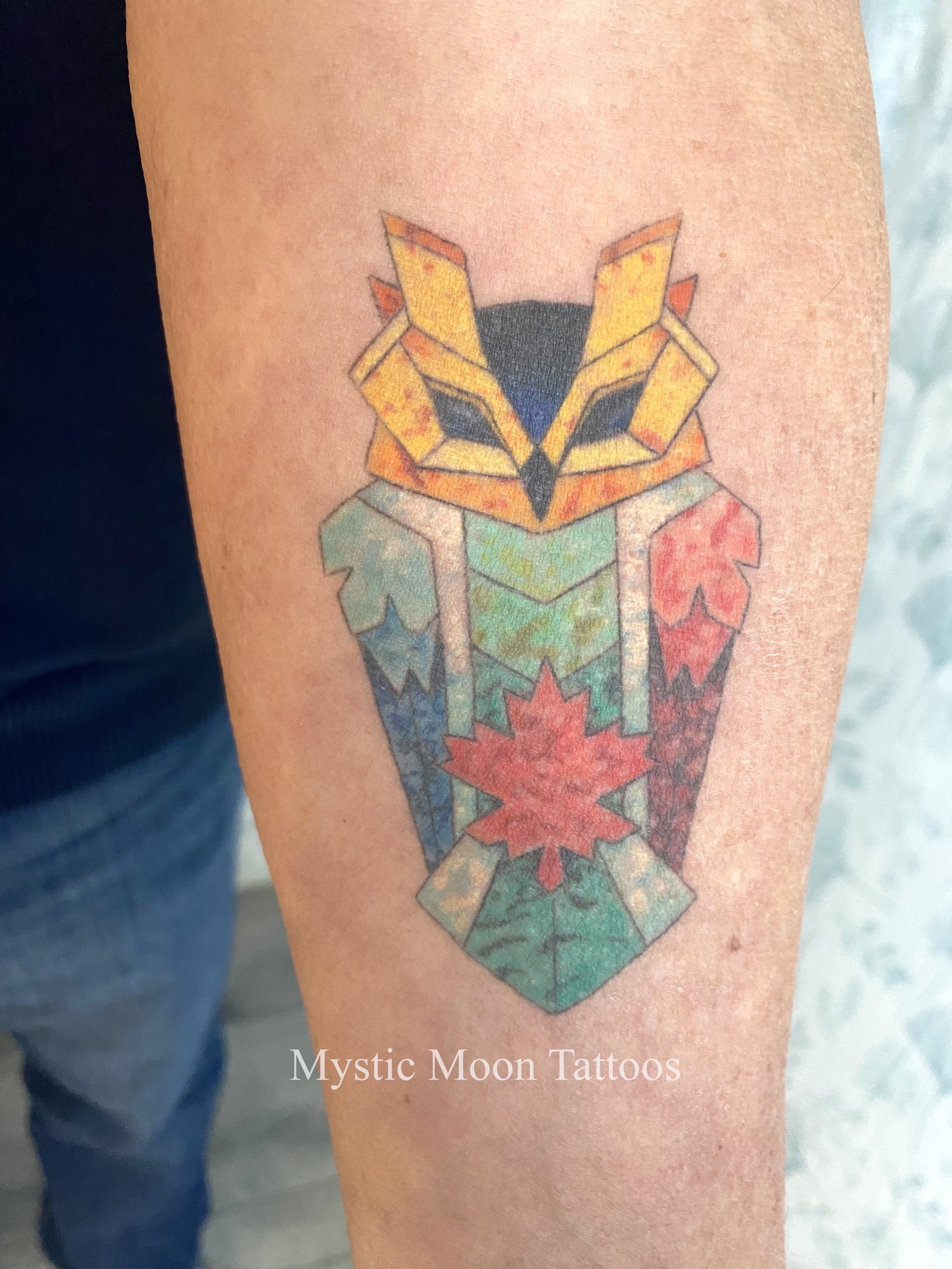 Stained glass owl with the South African flag colours, and Canadian maple leaf! Thank you again for being such a lovely caring person!