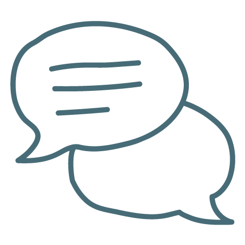 Two overlapping speech bubbles, one with three horizontal lines representing text, and the other empty.