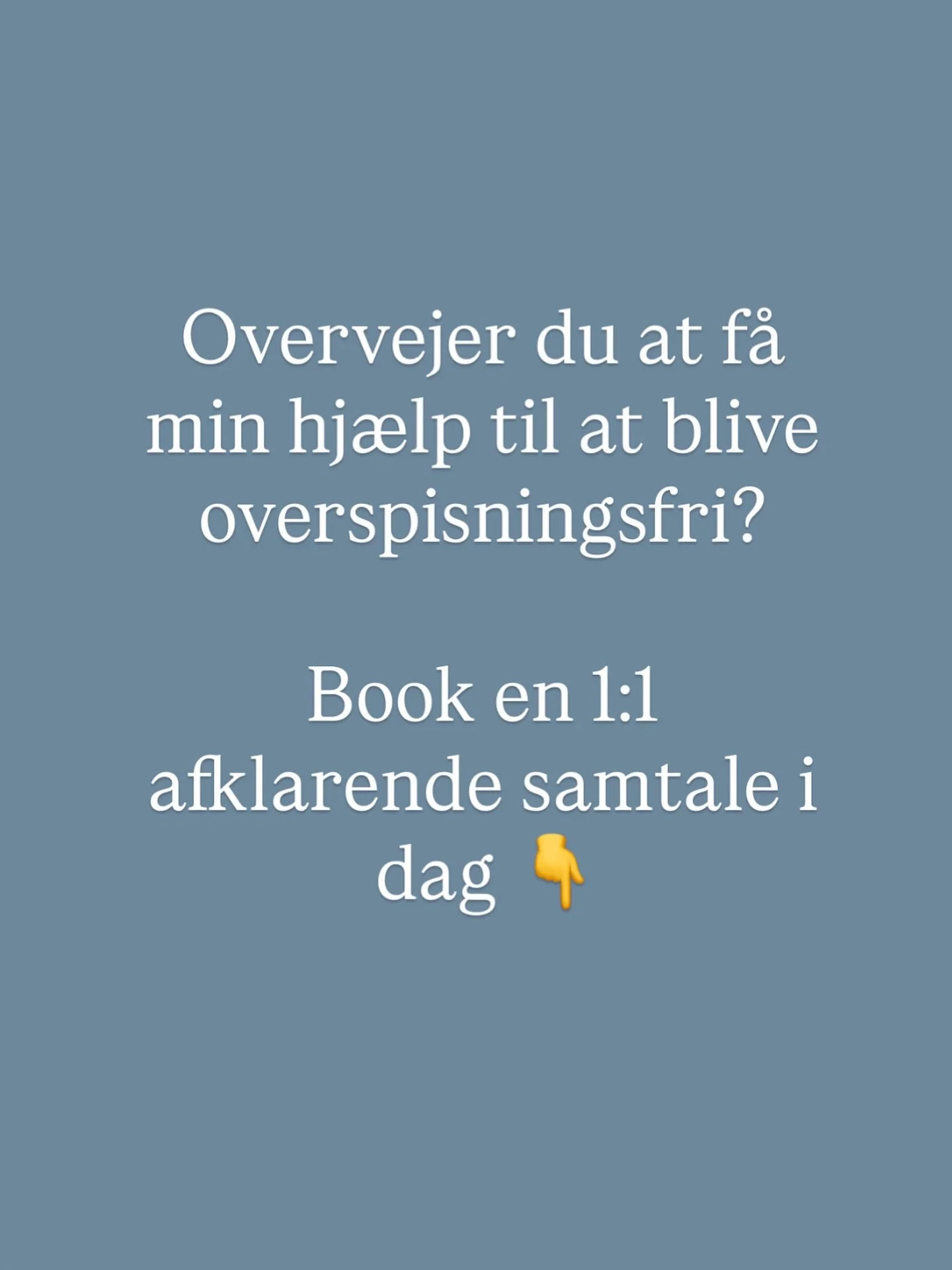 Overvejer du at komme med p&aring; et Mentorforl&oslash;b med mig, hvor vi arbejder intensivt med pr&aelig;cis DIT forhold til mad, m&oslash;nstre og hvordan du &eacute;n gang for alle kan komme dem til livs?
Hvor jeg st&oslash;tter dig hele vejen ov