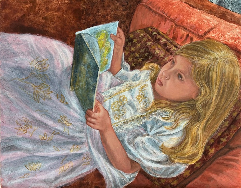 Jozy Reading, egg tempera on board, 11 x 14 inches