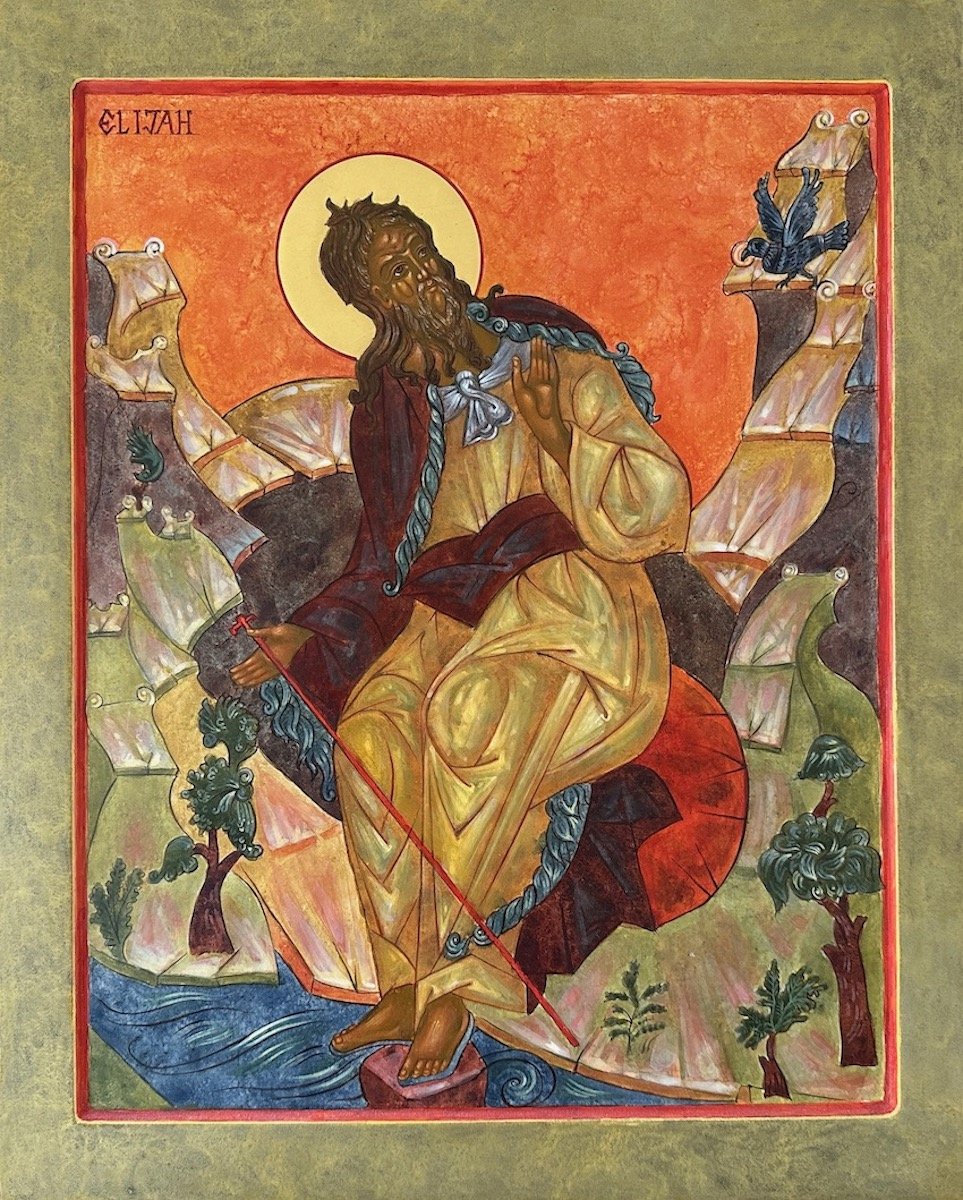 Icon of the Prophet Elijah, egg tempera and gold leaf on poplar board, 21 x 17 inches