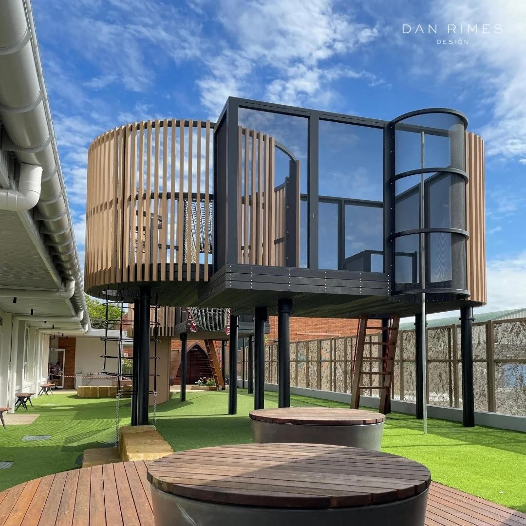 Lourdes Hill College Playground 

Visual permeability ✔️
Shaded, useable undercroft spaces ✔️
Playing at height ✔️
Challenge and risky play✔️
 
Landscape Architect: Dan Rimes Design
Architect: Towill Design Group
Builder: Trowse Construction
Landscap