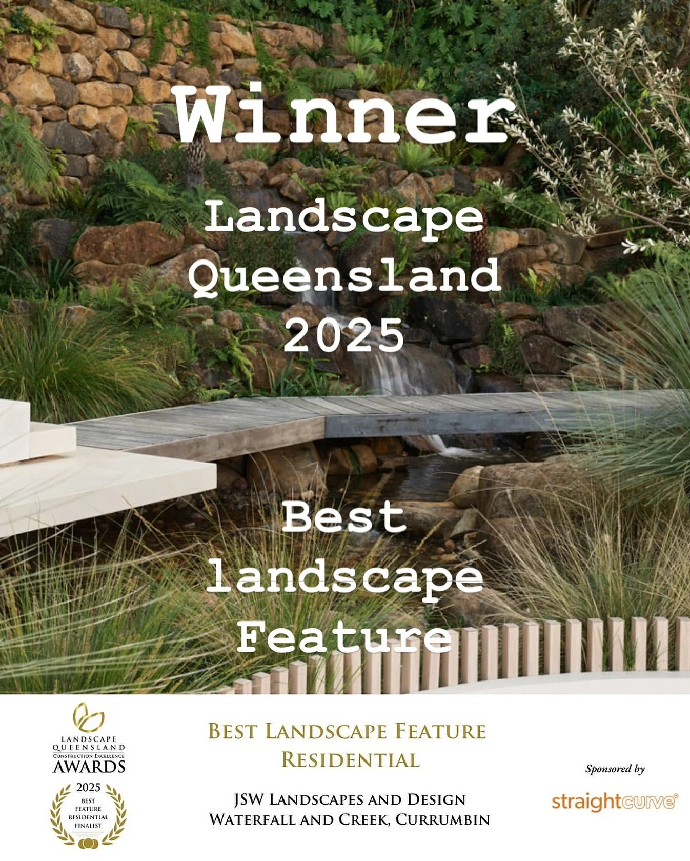 Another winning design - Best Landscape Feature Residential #landscapedesign #currumbingarden #landscapequeensland #lqawards2025 #thetailoredgardener #coastalhaven #danrimesdesign