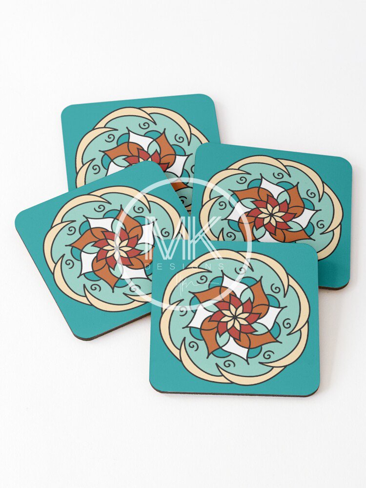 Decorative square coasters with mandala patterns