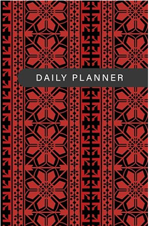 Red and black patterned daily planner cover with geometric design and 'Daily Planner' text.