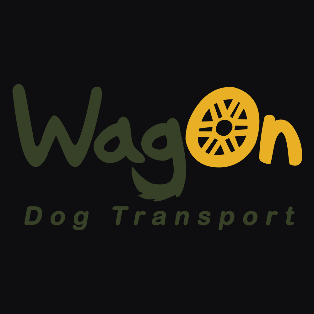 Logo for Wagon Dog Transport with text in green and yellow on a black background.
