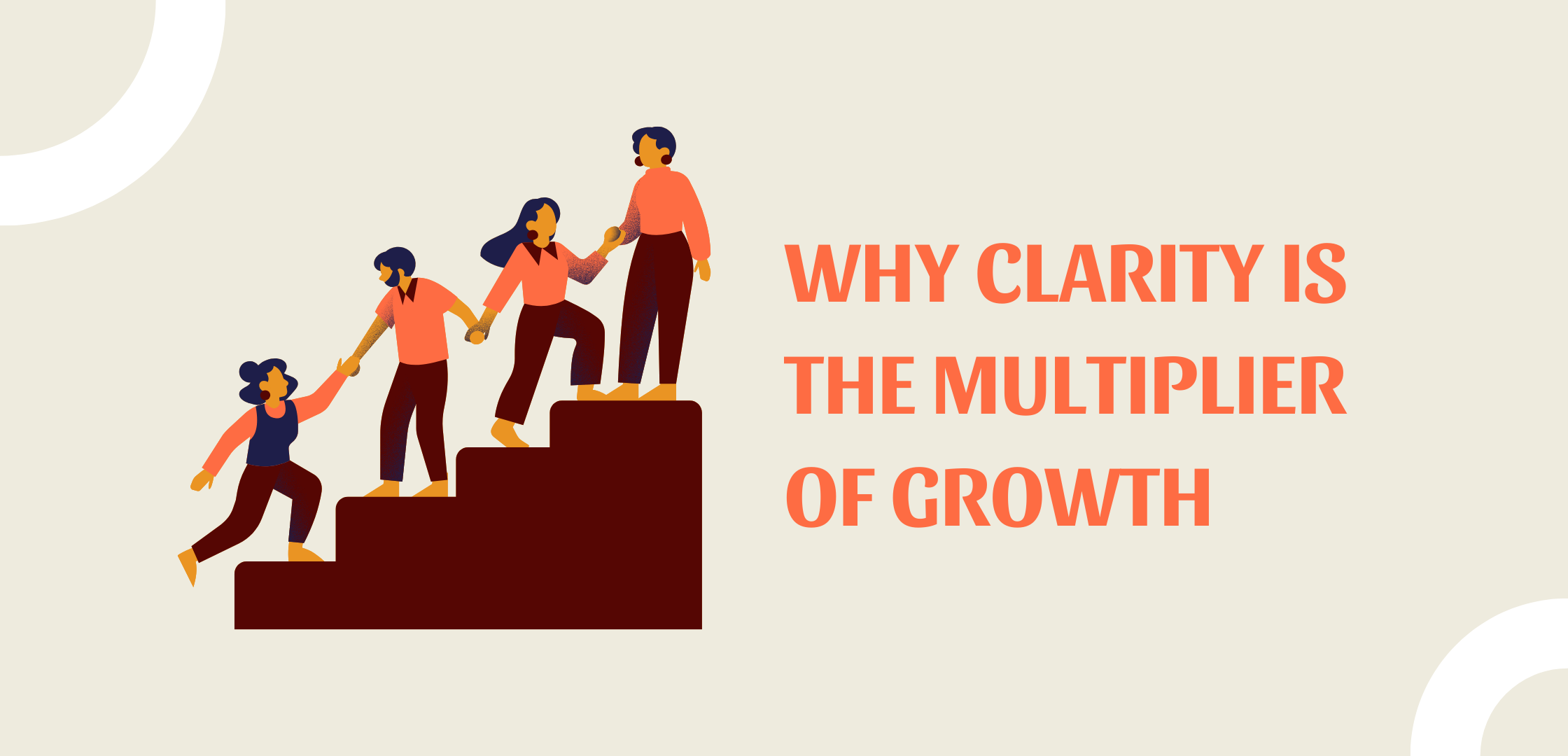 Business growth strategy illustration showing team climbing structured steps to represent how clear positioning, messaging, and strategic planning compound into sustainable business growth.