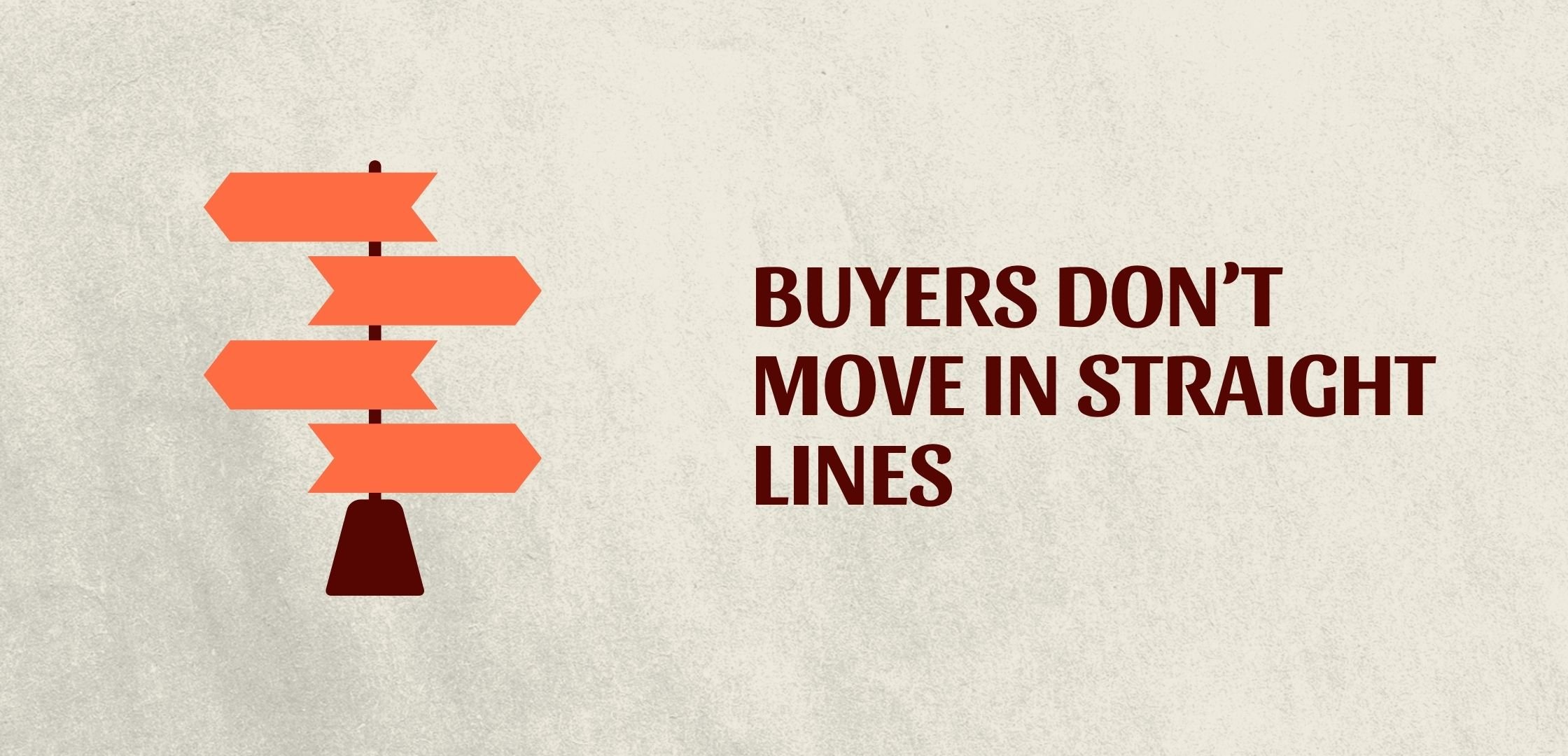 Illustration of directions with the phrase “Buyers don’t move in straight lines,” representing how a buyer’s journey may differ from another.