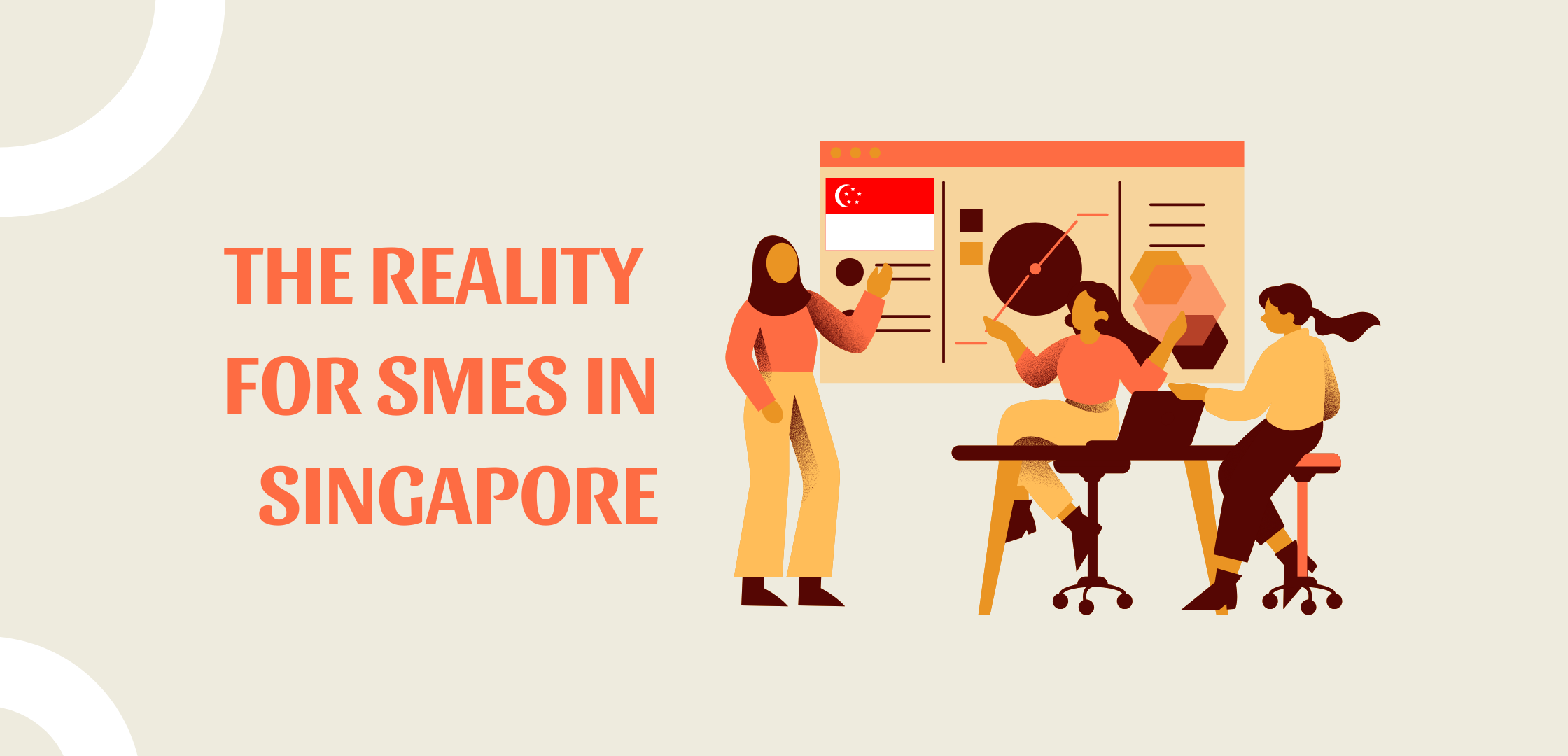 Singapore SME strategy meeting illustration showing founders analysing market data and marketing strategy, highlighting the importance of structured growth and positioning in Singapore’s competitive business environment.