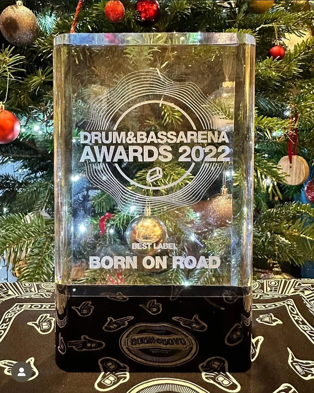 Physical award from the 2022 Drum&BassArena Awards for Best Label, won by Born on Road