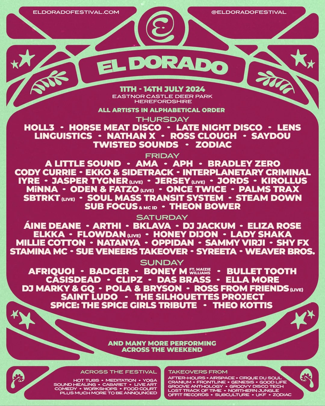 El Dorado Festival 2024 Line Up Split by Day