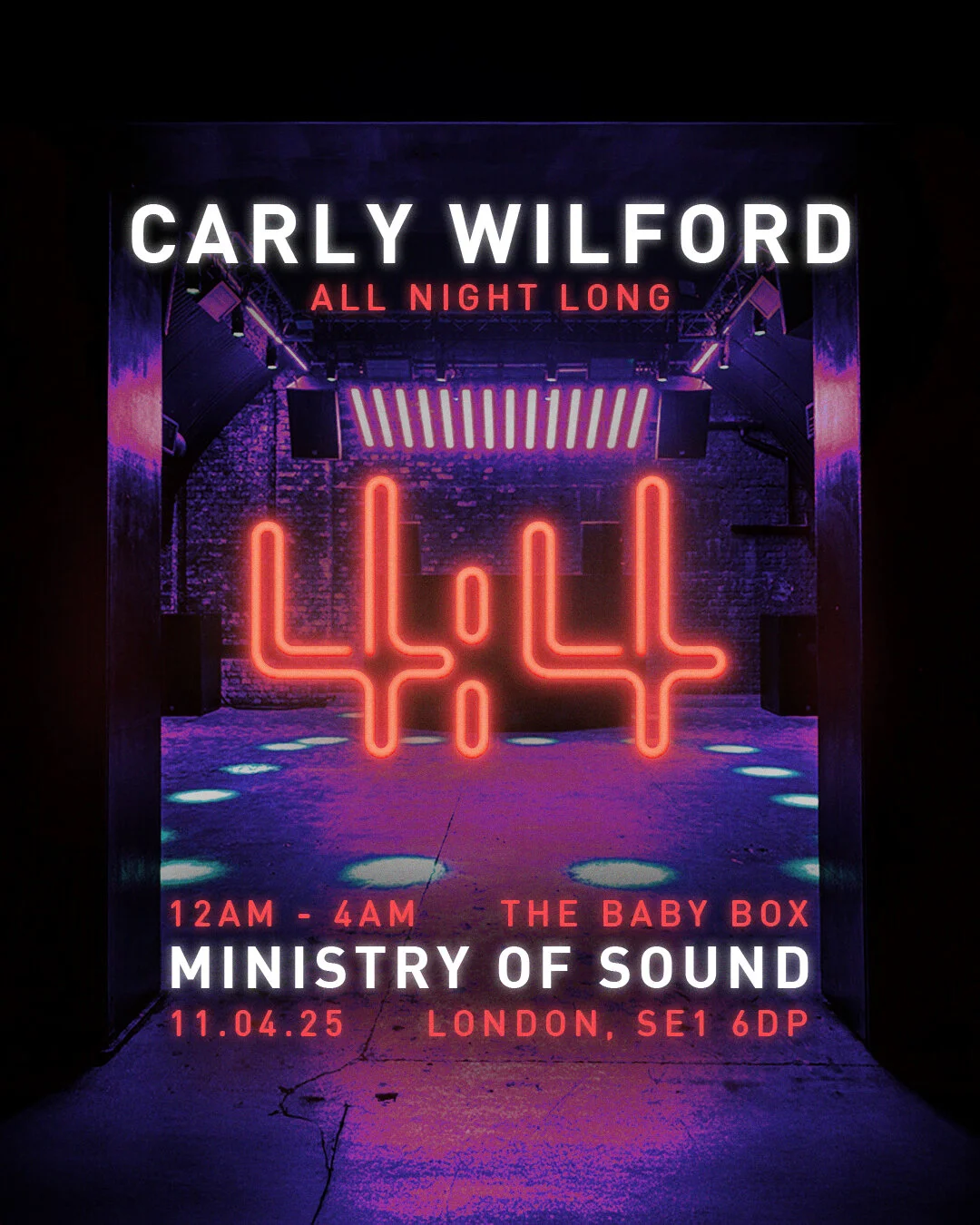Flyer for 4:4 event at Ministry of Sound