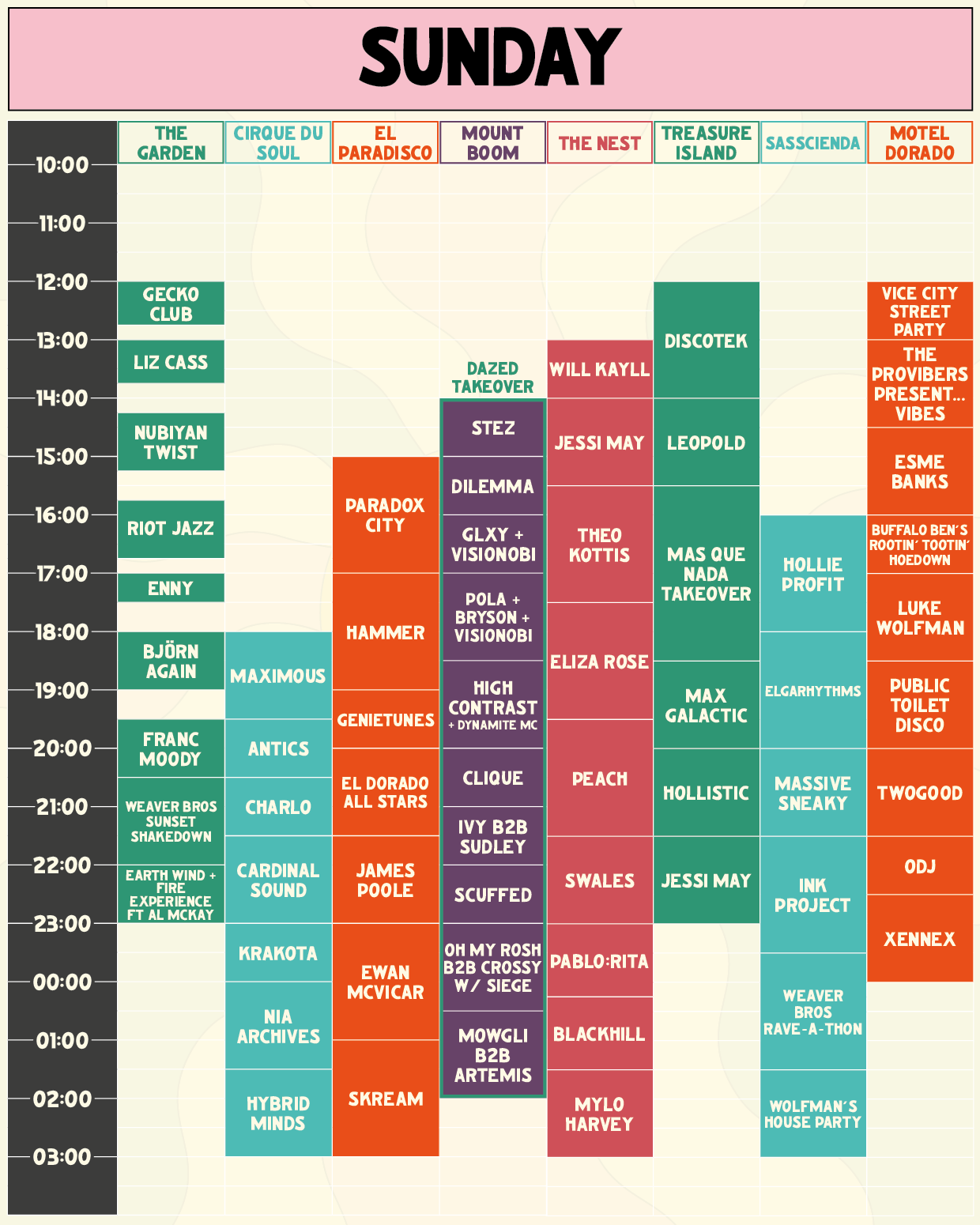 Sunday set times for El Dorado Festival 2022