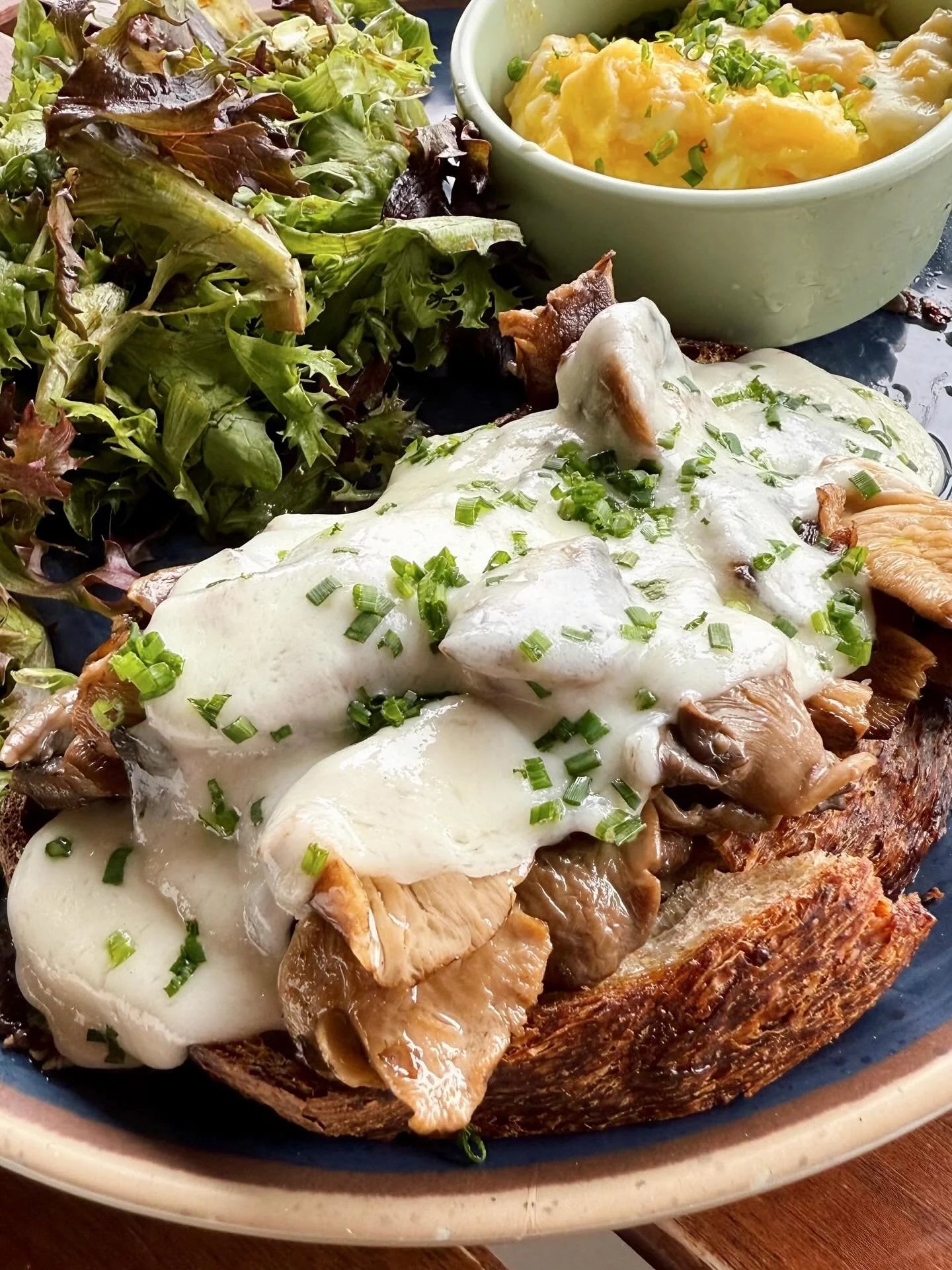 To all the #savory girlies out there, it&rsquo;s about time you met our Mushroom Tartine&hellip;

A medley of locally-sourced wild mushrooms &mdash; roasted with garlic, blanketed in melted aged mozz, garnished with fresh chives, &amp; served on a pe