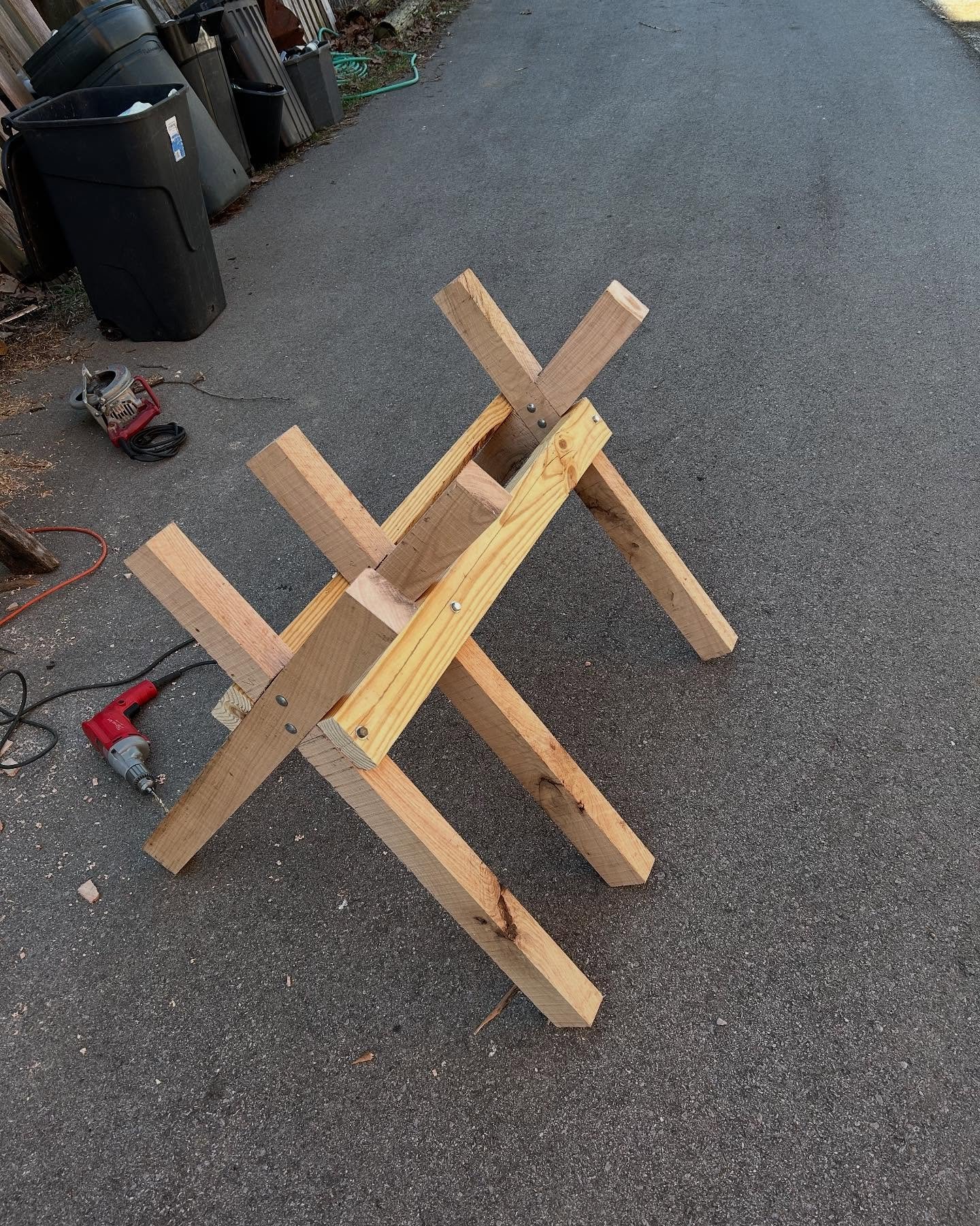 While @donweber862 I built another/replacement sawbuck. You need very minimal tools to make one of these and will last for many years outside. Building with local materials and reclaimed hardware helps keep this project stay eco friendly and helps su