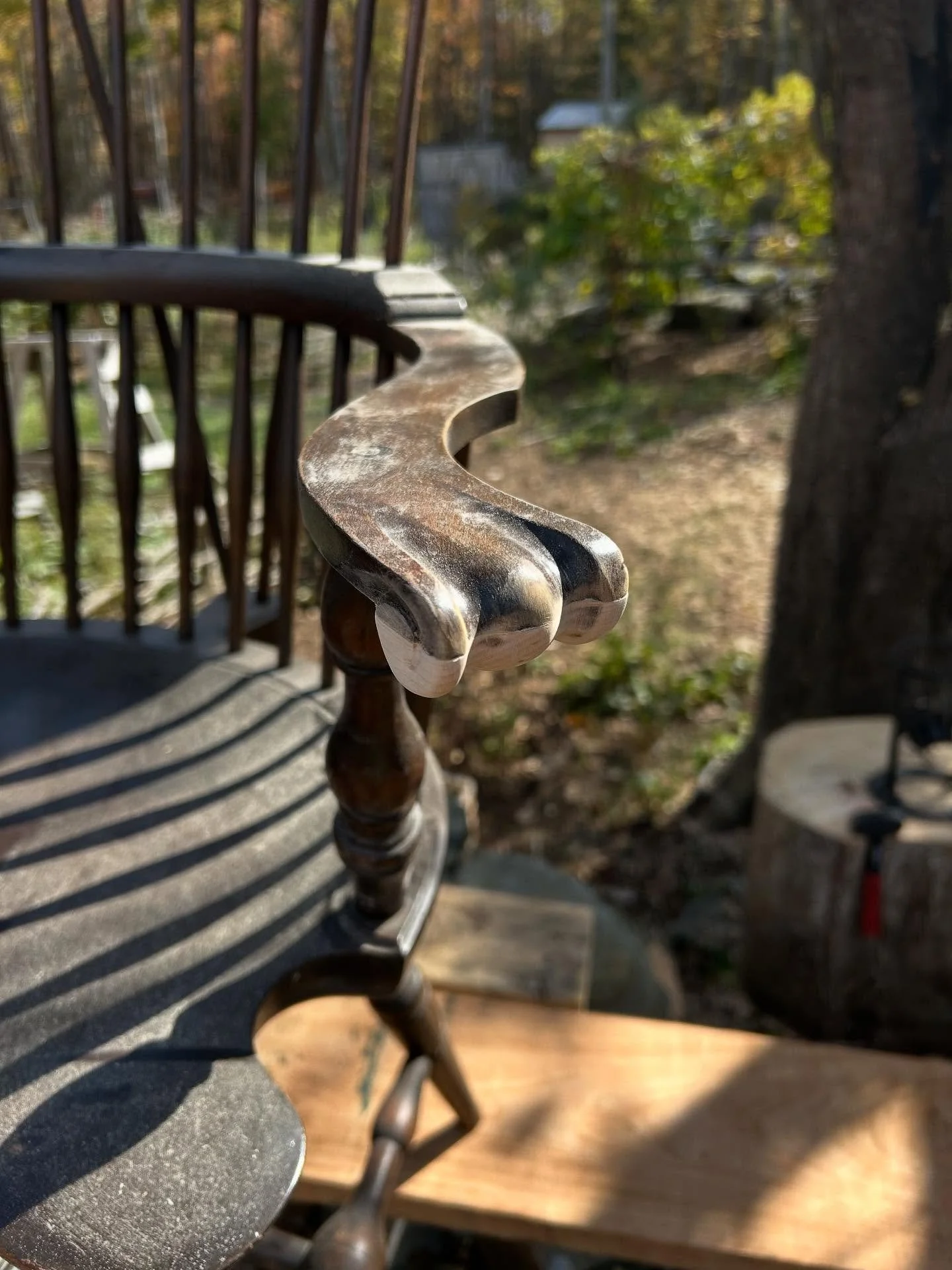 Had some fun with this paw and scroll with this chair repair. This is off a reproduction chair that needed some tending to. She is all ready to sit!