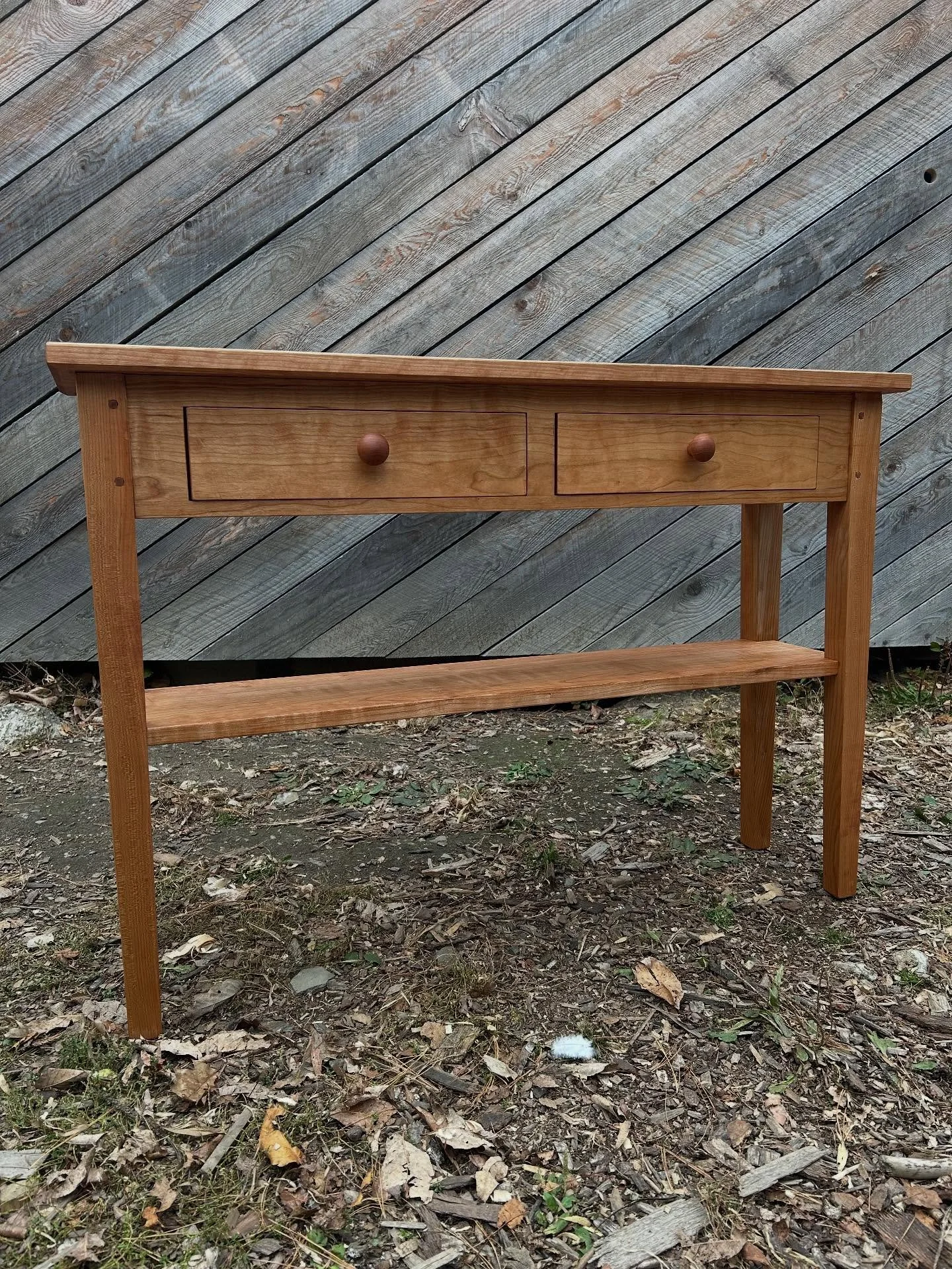 This piece has been a joy to make, I think because the wood was so nice and this time of year has explosive colors like this table. Cherry hall table with two drawers and a fixed shelf. Oil and wax with a tool finish. @lowtherpress @mojo.mfg