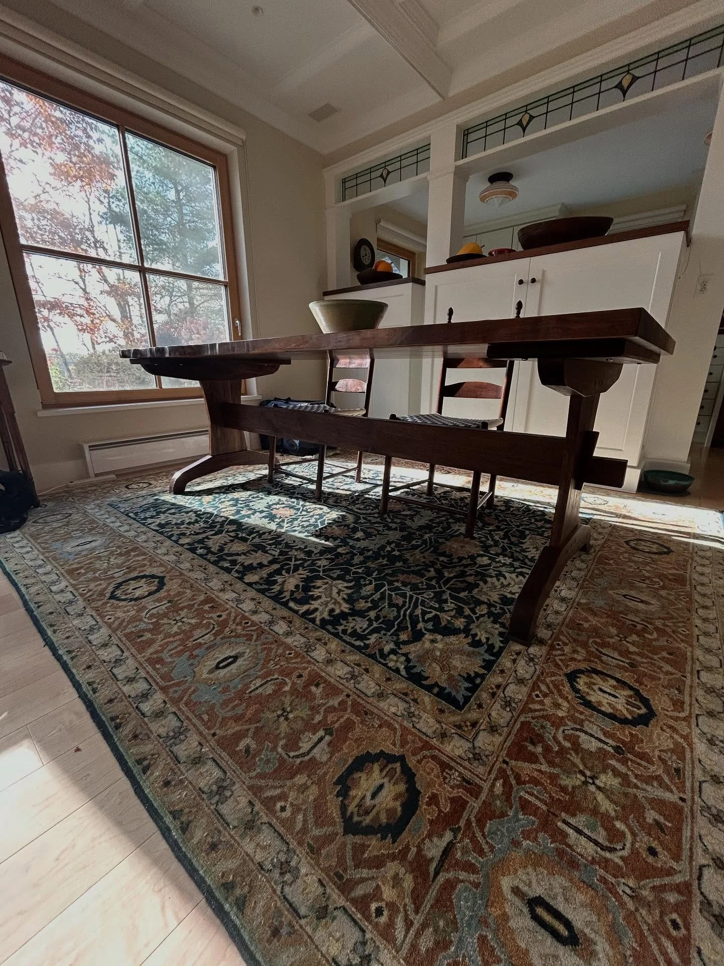Walnut wedged trestle build to fit customer&rsquo;s live edge walnut top. This was a fun design build working with some constraints and in the end I think it turned out nicely. This base is a wedged knock down design that can be easily moved in and a