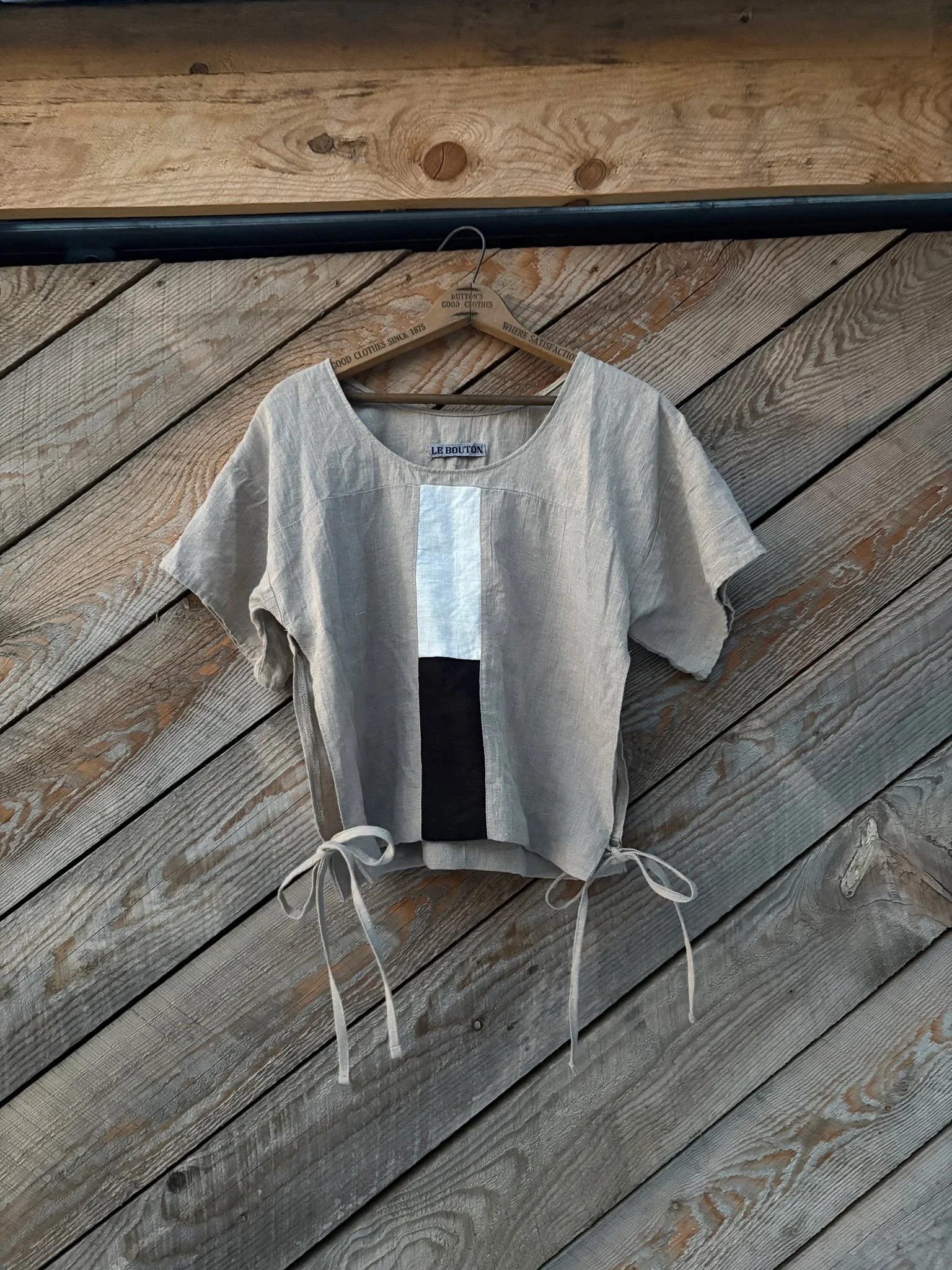 Very cute linen tunic turned crop tie top.