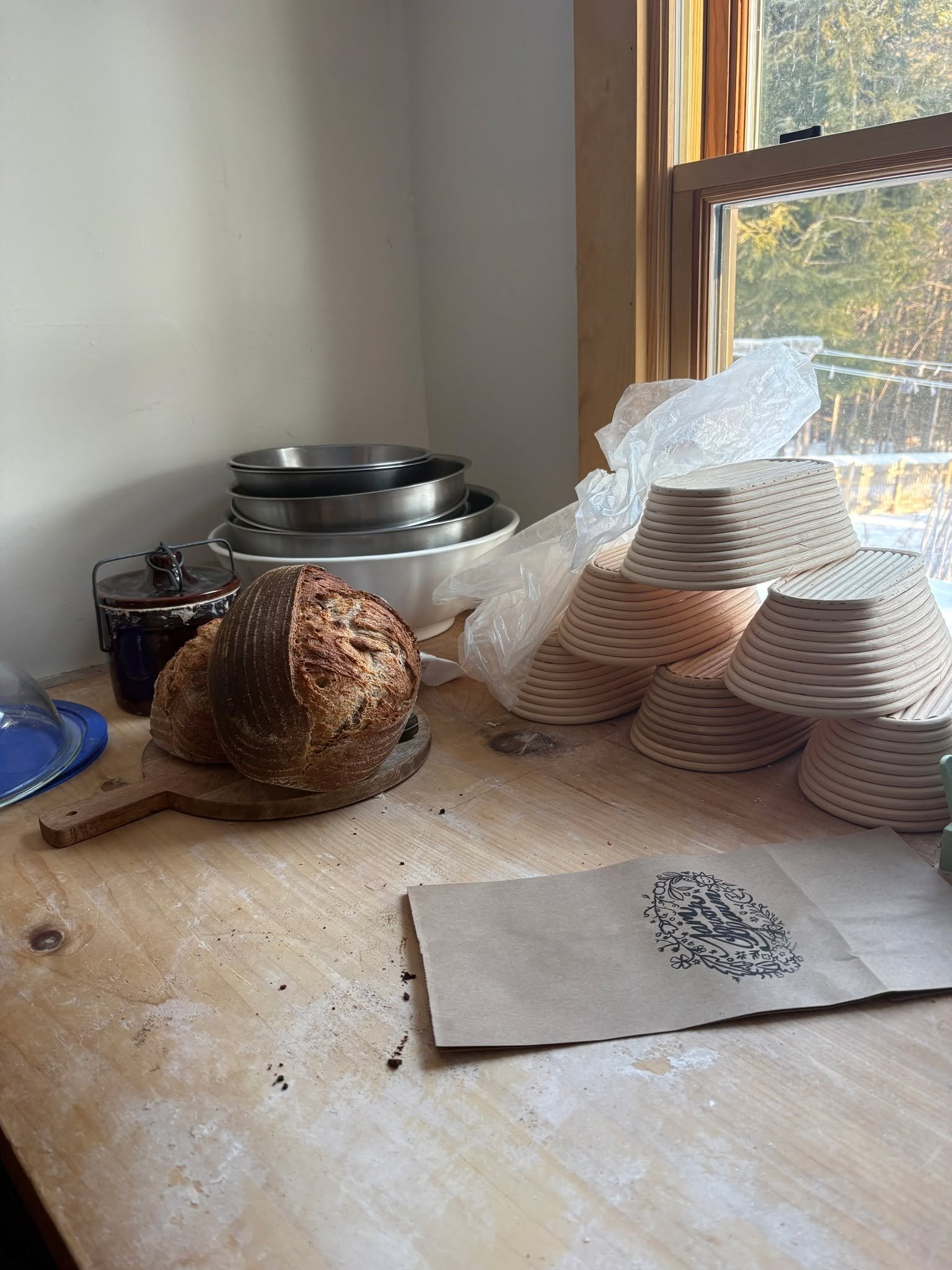 Another cute bread shot, don't mind if I do! This corner of our pantry will one day have a maple hutch to hold all the bread adventures. The piece of furniture is currently sitting behind our shed patiently waiting its big remake day.