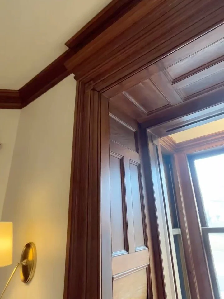 Oak panel restoration. These frames were old! With beautiful 1/4&rdquo; oak veneer. Taking them apart was easy, no pegs, nails, or glue holding the frame together.  Now the piece will last for many more years to come with the cause of the water leak 