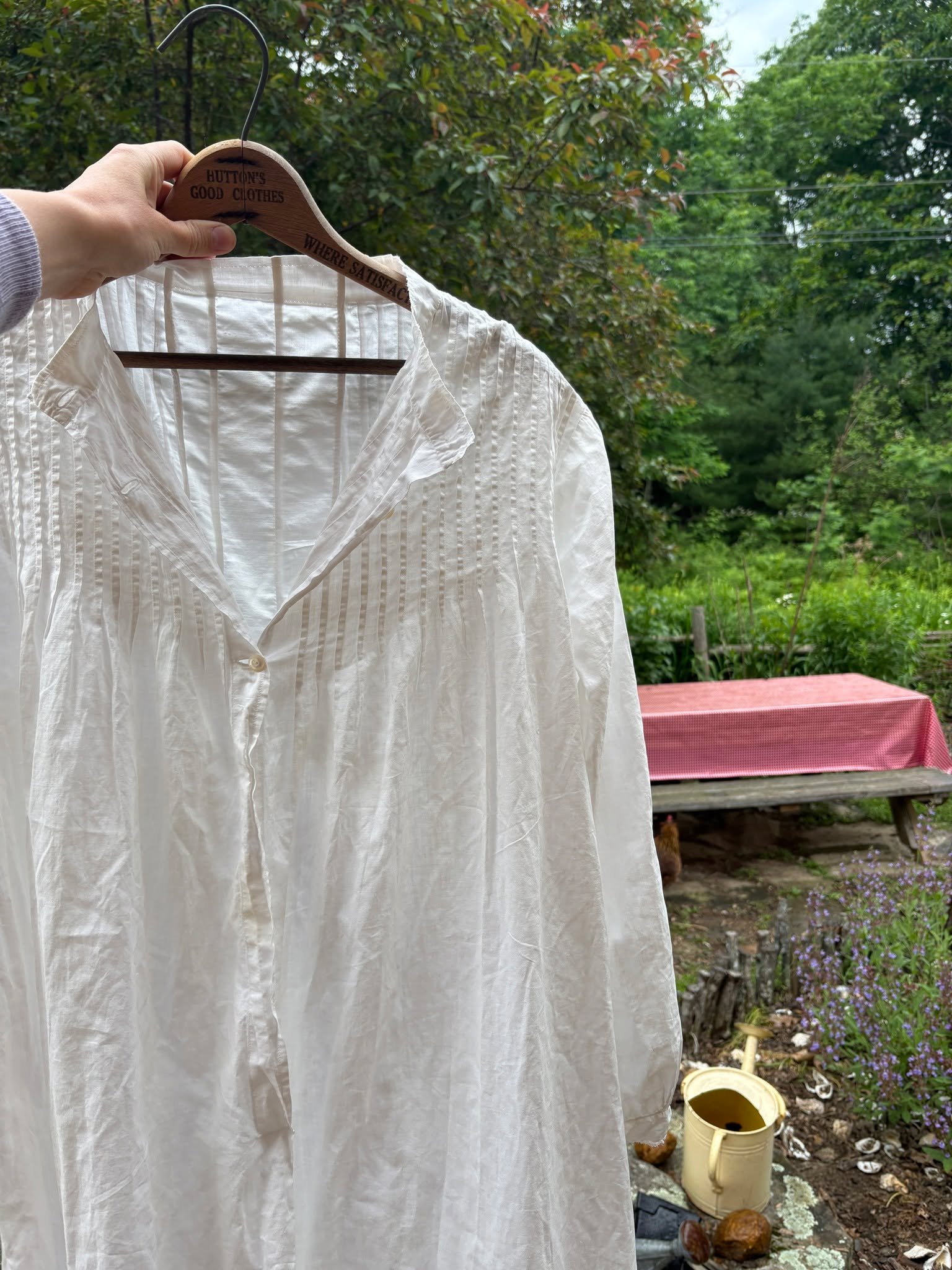 A very delicate night gown. I created the button cuffs and extended the shoulders.