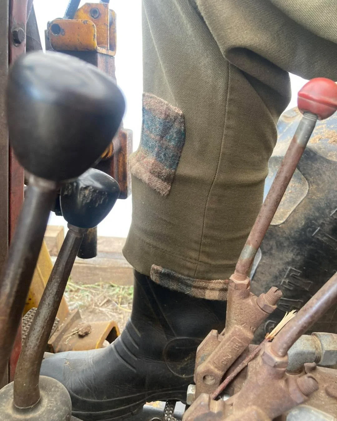 Mending farmwear. Lots of little details on five pairs of identical farm pants. And some wool patching too. This patch material is a tad different than the wool/nylon twill the pant fabric is made of. It is a cozy woven wool, I am curious to see how 
