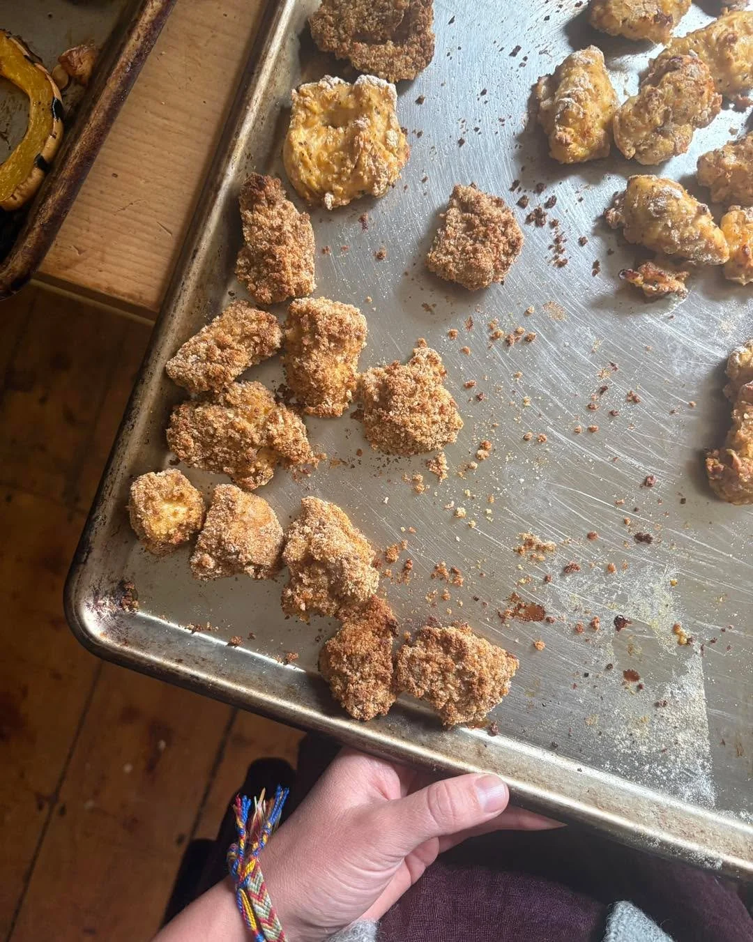 Papa Mcnuggets by Daniel with chicken from our roosters he culled on Friday and his sourdough bread crumbs. Pretty special. 🍞🐓🌟

And garlic not from this year's harvest (because there was none), but last year. So we are going on over a year old. W