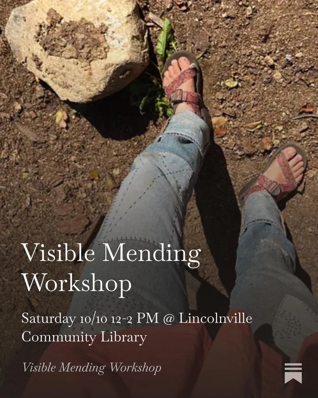 Up next!!! Mending workshop in Lincolnville. Free. Come say hi to me and Indigo.